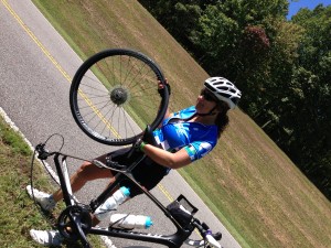 Poor Kiwi and her flat tire. Good thing we had awesome coaches and support!